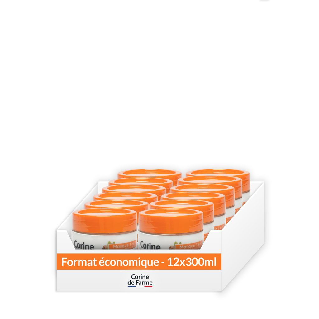 3-in-1 Voedend Haarmasker – Herstelt – Ontwart - Voordeelverpakking x12 potten van 300ml - Corine de Farme - 100ù Clean Beauty - Franse productie